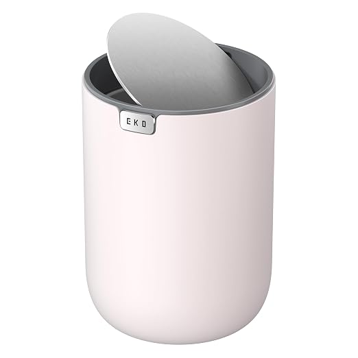 EKO Fandy 0.58 Gal/2.2L Mini Trash Can with Lid, Swing-Top Desktop Trash Can for Bathroom, Countertop, Vanity, Desk or Office, Small Garbage Bin (Pink) (Pack of 12)