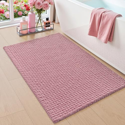 DEXI Chenille Bath Mat 36x24, Soft Absorbent Bathroom Rugs, Pink