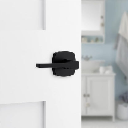 Kwikset Tripoli Lever Interior Privacy Door Handle with Lock, Door Lever for Bathroom and Bedroom, Matte Black Reversible Keyless Turn Lock, with Microban Protection (Pack of 8)