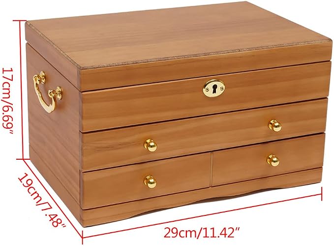 Extra Large 3 Layers Wooden Jewelry Box Jewelry Case Cabinet Armoire Ring Necklacel Gift Storage Box Organizer(3 Layers,W/mirror)
