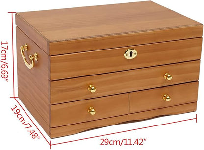 Extra Large 3 Layers Wooden Jewelry Box Jewelry Case Cabinet Armoire Ring Necklacel Gift Storage Box Organizer(3 Layers,W/mirror)