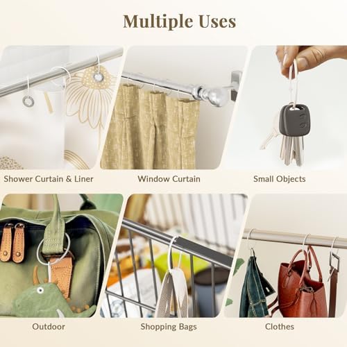 Bathway Anti-Drop Shower Rings, 12 Pcs Metal Rings for Curtain Rod, Rust Proof, White