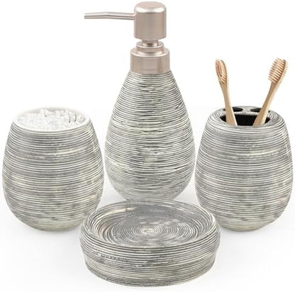 CERBIOR Bathroom Accessories Set,4 PCS Ceramic Bath Accessory,Grey