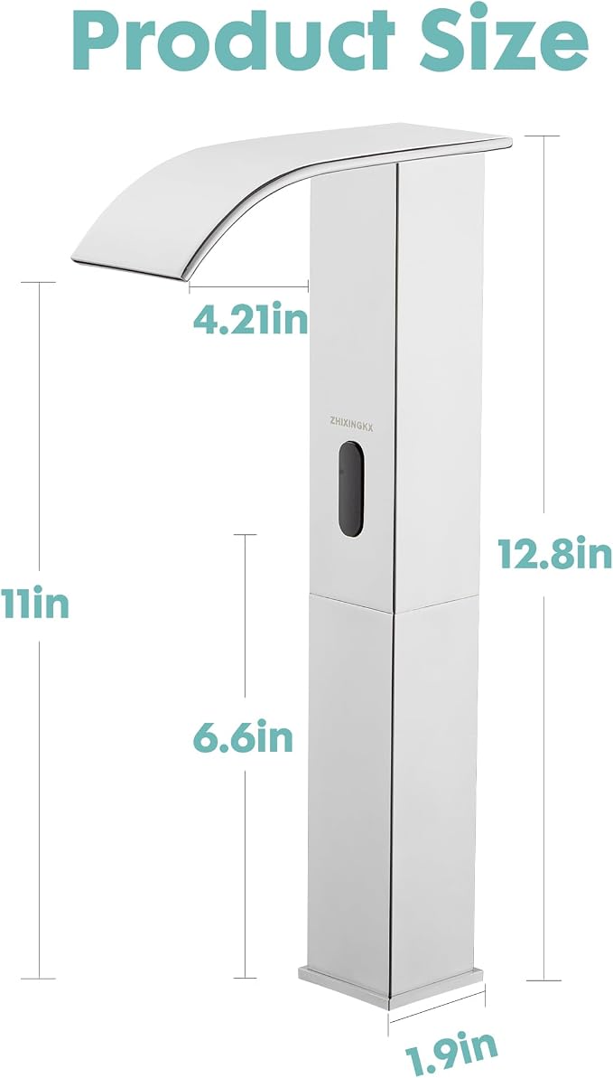 Touchless Bathroom Sink Faucets for 1 Hole, Hands-Free Automatic Motion Sensor Faucets with Tall Body,Black Waterfall Sink Faucets for Bathroom (Tall Body, Chrome)