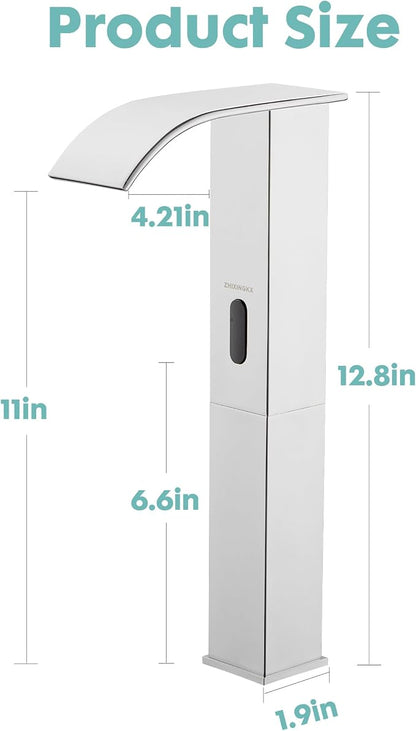 Touchless Bathroom Sink Faucets for 1 Hole, Hands-Free Automatic Motion Sensor Faucets with Tall Body,Black Waterfall Sink Faucets for Bathroom (Tall Body, Chrome)