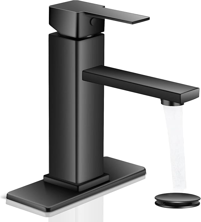 Black Bathroom Faucet Single Hole RV Sink Vanity Faucet | Comes with Pop-Up Bathroom Drain, Single Handle for Easy Operation, Compatible with 1- or 3-Hole Installation,Matte Black