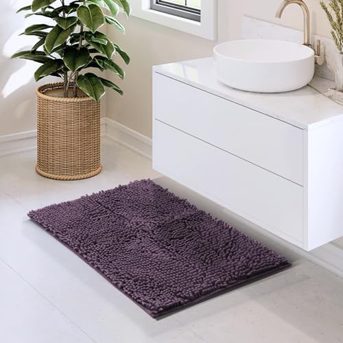 Hearth & Harbor Bathroom Rugs, Chenille Bath Mat - Machine Washable Bath Mats for Bathroom Non-Slip Backing Rubber, Quick Dry Bathroom Mat