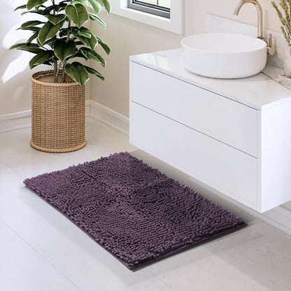 Hearth & Harbor Bathroom Rugs, Chenille Bath Mat - Machine Washable Bath Mats for Bathroom Non-Slip Backing Rubber, Quick Dry Bathroom Mat