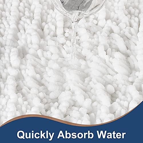 Luxury Chenille White Bathroom Rugs Sets 2 Piece, Thickened Hot Melt Rubber Bottom Bath Mats for Bathroom Non Slip,Bath Rugs Quick Dry Machine Washable for Shower Mat (47"x17"+17"x24")