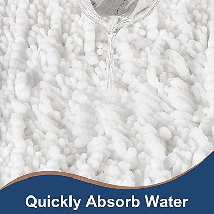 Luxury Chenille White Bathroom Rugs Sets 2 Piece, Thickened Hot Melt Rubber Bottom Bath Mats for Bathroom Non Slip,Bath Rugs Quick Dry Machine Washable for Shower Mat (47"x17"+17"x24")