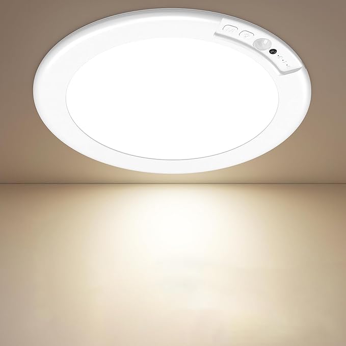 Rechargeable Motion Sensor Ceiling Light, 12000mAh Battery Closet Light | 10" Wireless Battery Powered LED Shower Light, Magnetic Cordless Ceiling Light with Remote, Overhead Lamp for Pantry Hallway