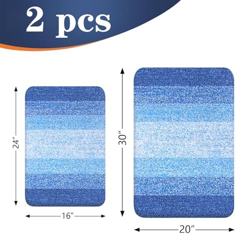 OLANLY Micorfiber Bathroom Rug Set 2 Piece, 30"x20"+24"x16"