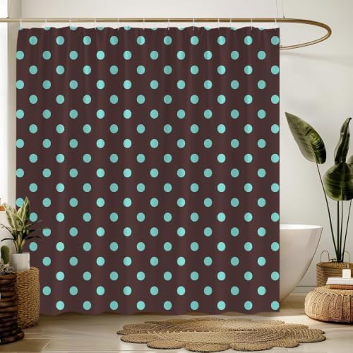 Polka Dot Shower Curtain Dark Brown Teal Dots Vintage Retro Fabric Decorative Bathroom Curtains with Hooks,70" Wx75 H