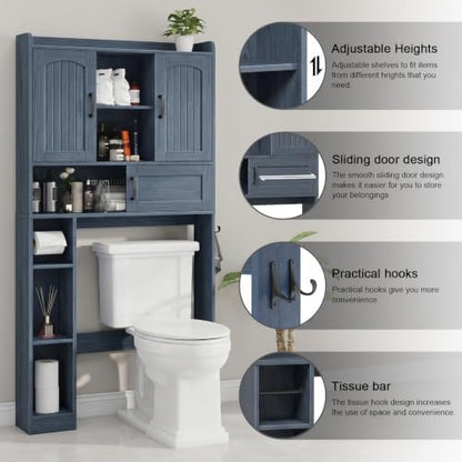 Vabches Over The Toilet Cabinet with 2 Barn Doors & Sliding Door, Blue