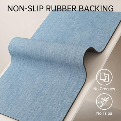 Mecko Bath Mat 24"x48",Ultra Thin Bathroom Rug fit Under Door Light Blue