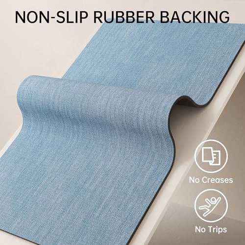 Mecko Bath Mat 16"x24",Ultra Thin Bathroom Rug fit Under Door Light Blue