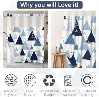No Hook Geometric Shower Curtain with Snap in Liner, 71 x 74 Inch