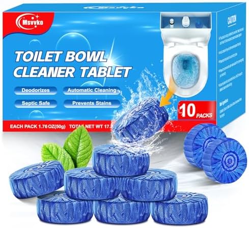 Msvvko Toilet Bowl Cleaners, Automatic Toilet Bowl Cleaner Tablets Blue Gel Powerful Clean, Septic Safe Toilet Tank Cleaner, Bathroom Deodorizer & Prevent Stain, Fresh Scent-10 PACKS