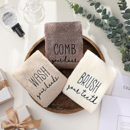 FuWeave 3 Pcs Brown Decorative Hand Towels Bathroom Set,Brush Comb Wash