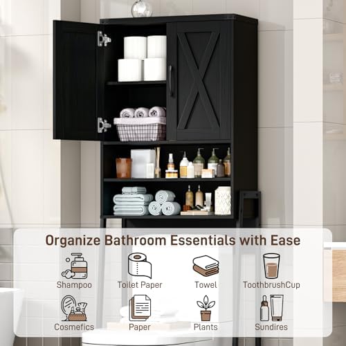 Vabches Metal Frame Over The Toilet Storage Cabinet, Black
