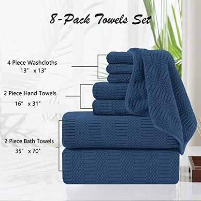 8 Pcs Navy Oversized Bath Towel Set-2 Extra Large Bath Sheets,2 Hand Towels,4 Washcloths Soft Bathroom Towels Highly Absorbent Quick Dry Beach Chair Towels Woven Towels for Hotel and Spa