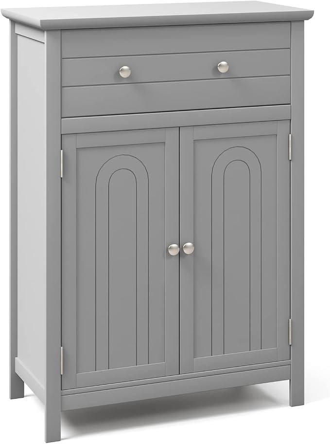 Giantex Bathroom Storage Cabinet with Drawer - Floor Cabinet with Doors, Adjustable Shelf, Storage Organizer for Entryway, Laundry Room, Kitchen, Living Room, Bedroom, Freestanding Cupboard (Gray)