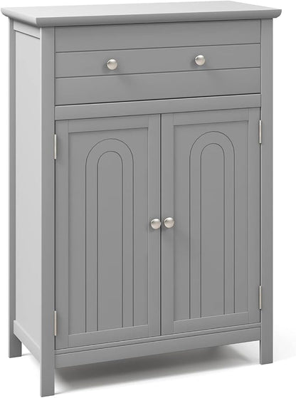 Giantex Bathroom Storage Cabinet with Drawer - Floor Cabinet with Doors, Adjustable Shelf, Storage Organizer for Entryway, Laundry Room, Kitchen, Living Room, Bedroom, Freestanding Cupboard (Gray)