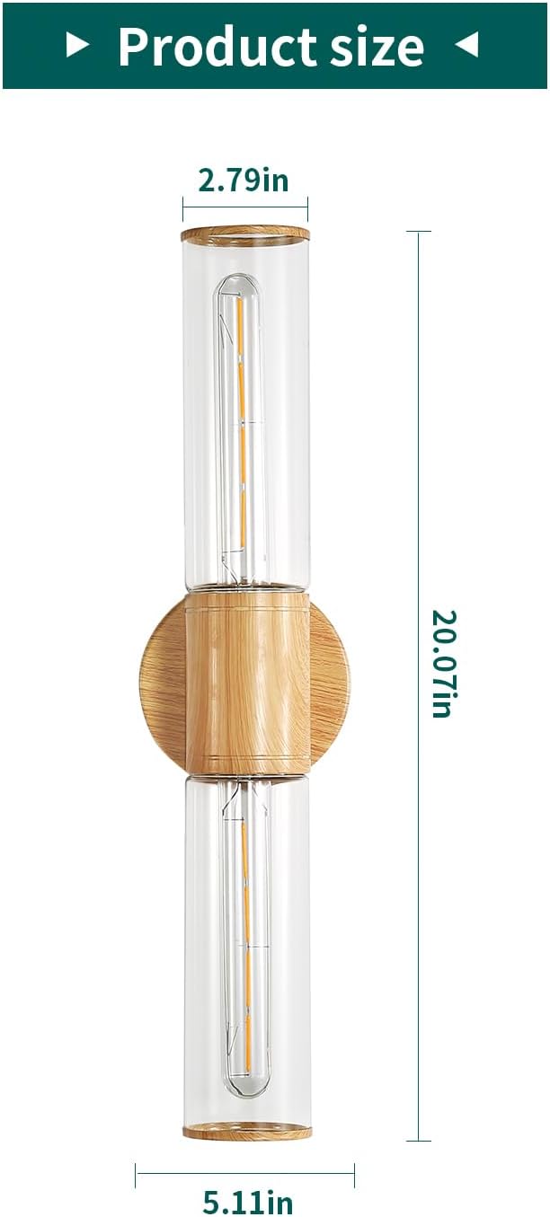 Bathroom Vanity Lighting Fixture, 2-Light Wood Grain Wall Sconce Light Fixture with Clear Glass, E26 Socket Indoor Wall Lamp, Modern Wall Sconce for Mirror Living Room, 2 Pack