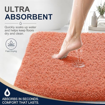 OLANLY Microfiber Bathroom Runner Rugs 59x24, Ultra Soft Bath Mat, Coral