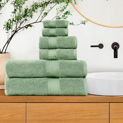 HILLFAIR Premium 600 GSM - 100% Cotton - 6 Piece Bath Towel Set - Sage