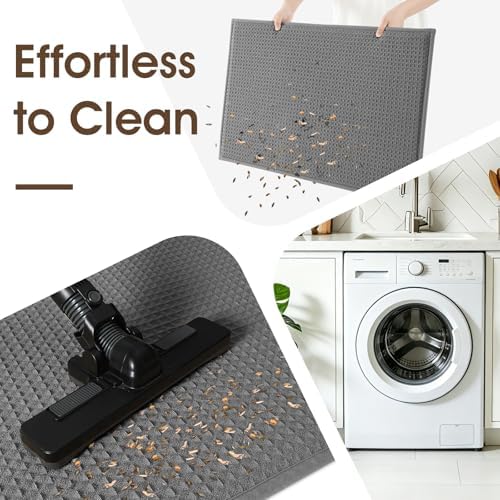 Memory Foam Bath Mat, Ultra Soft Absorbent Waffle Bathroom Rugs, Super Non-Slip PVC Backing Bath Rug Quick Dry, Machine Washable Rug for Tub, Shower, Home Decor Accessory, 60" x 24", Dark Gray
