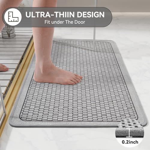 YDKGL Bath Mats for Bathroom, Non Slip Thin Bathroom Rugs, Grey 16x24