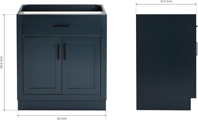 ARIEL Hepburn 30-inch Bathroom Vanity Base Cabinet,Solid Wood, 2 Soft Closing Doors, 1 Dovetail Drawers, Midnight Blue