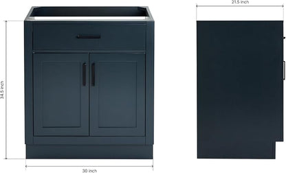 ARIEL Hepburn 30-inch Bathroom Vanity Base Cabinet,Solid Wood, 2 Soft Closing Doors, 1 Dovetail Drawers, Midnight Blue