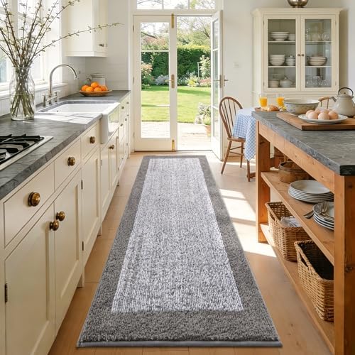 80x24 Bathroom Rugs Non Slip Washable, Soft Absorbent Bath Mat Light Grey