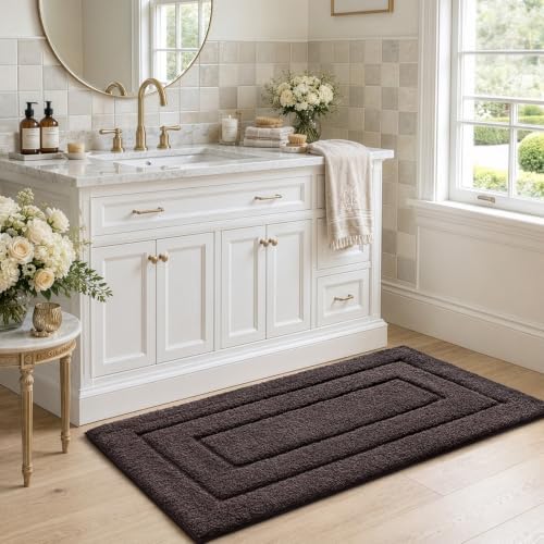 DEXI Bathroom Rugs 43x24, Non-Slip and Absorbent Bath Mat, Brown