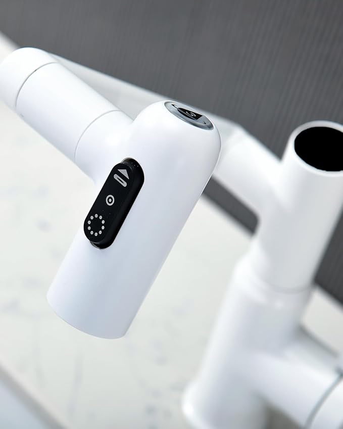 Rotatable Bathroom Faucet with Temperature Display in Fahrenheit (Batteries-Free), 3 Water Outlet Modes, White, BF2204-4
