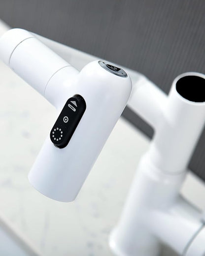Rotatable Bathroom Faucet with Temperature Display in Fahrenheit (Batteries-Free), 3 Water Outlet Modes, White, BF2204-4