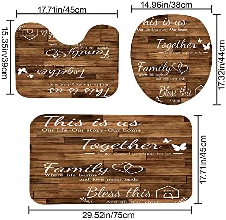 4Pcs Family Shower Curtain Sets with Non-Slip Rugs