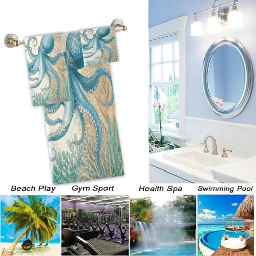 Naanle Nautical Octopus Marine Old Map Soft Luxury Decorative 3 Pieces Towels Set, 1 Bath Towel+1 Hand Towel+1 Washcloth, Multipurpose for Bathroom, Hotel, Gym, Spa and Kitchen