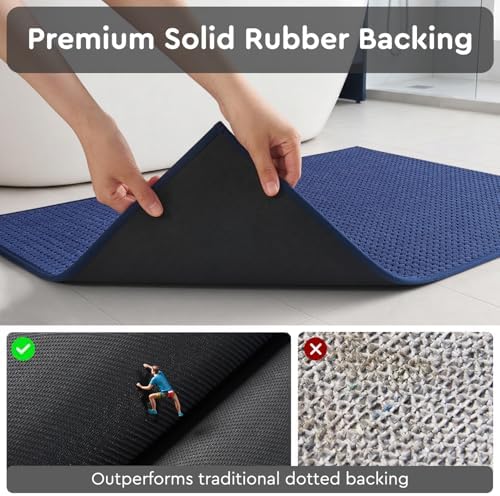 tchdio Bath Mat, Absorbent Bathroom Mat Quick Dry, Thin Bathroom Rugs Fit Under Door, Non Slip Washable Bath Rugs with Solid Rubber Backing, Low Profile Bath Mats for Bathroom, Blue, 20" x 32"