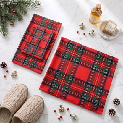 Hahafelt Decorative Bathroom Towel Set,Red and Green, Plaid