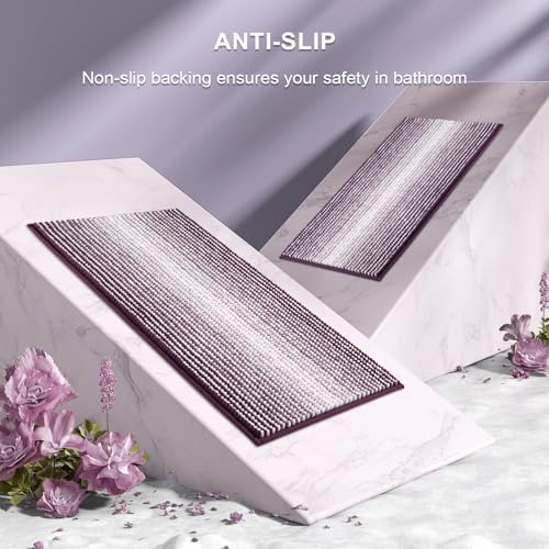 BSICPRO Bathroom Rugs Sets 2 Piece, Non Slip Striped Bath Mats, Mauve Wine