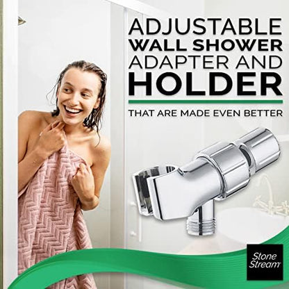 Original StoneStream Adjustable Shower Head Holder Wall Mount, Handheld Shower Arm Bracket, Brass Polished Chrome Finish, Universal 1/2 Inch Female to Male Fitting for Detachable Showerheads