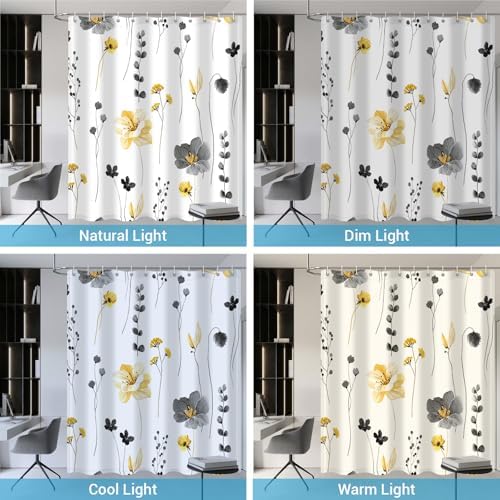 WITHLOC Floral Shower Curtains for Bathroom, Yellow Gray, 72" W x 72" L