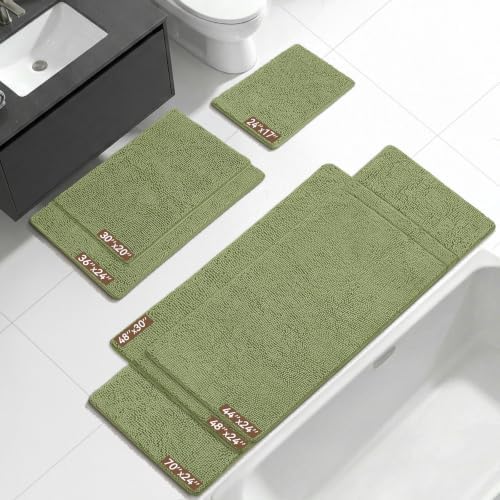 Bcoimo 48x30 Chenille Bath Mat – Non-Slip with Backing Bath Rug Ultra-Absorbent and Machine Washable Bathroom Mat Quick-Dry Design. Ideal for Bathroom Shower and Tub Areas