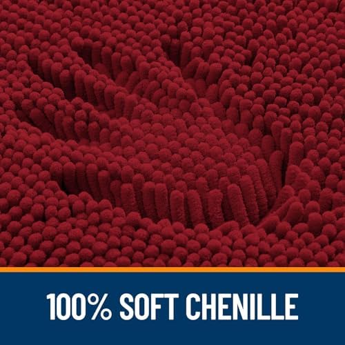 OLANLY Chenille Bathroom Rugs Mats Sets 2 Piece, 30"x20"+24"x20", Red