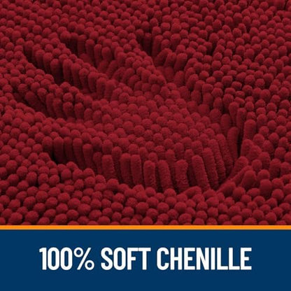 OLANLY Chenille Bathroom Rugs Mats Sets 2 Piece, 30"x20"+24"x20", Red
