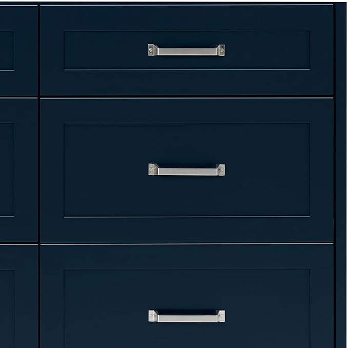 ARIEL Monroe 66-inch Bathroom Vanity with Sink,Solid Wood, 1.5-inch Pure White Quartz Countertop & Backsplash, Double Oval Porcelain Sink, 9 Dovetail Drawers, Brushed Nickel, Midnight Blue