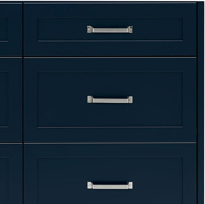 ARIEL Monroe 66-inch Bathroom Vanity with Sink,Solid Wood, 1.5-inch Pure White Quartz Countertop & Backsplash, Double Oval Porcelain Sink, 9 Dovetail Drawers, Brushed Nickel, Midnight Blue